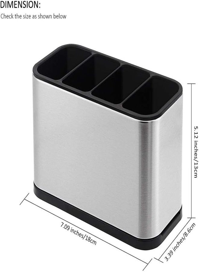 PASHANDOZ Stainless Steel Kitchen Utensil Holder Drainer Cooking Cutlery Holder Countertop Organizer 4 Divided Utensil Caddy Counter for Spoon Fork Spatula Utensil Crock Holder Silverware Caddy - Image 4